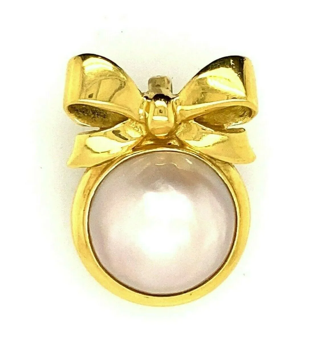 Mabe Pearl & 18ct Yellow Gold Bow Pendant Fine Elegant Jewellery