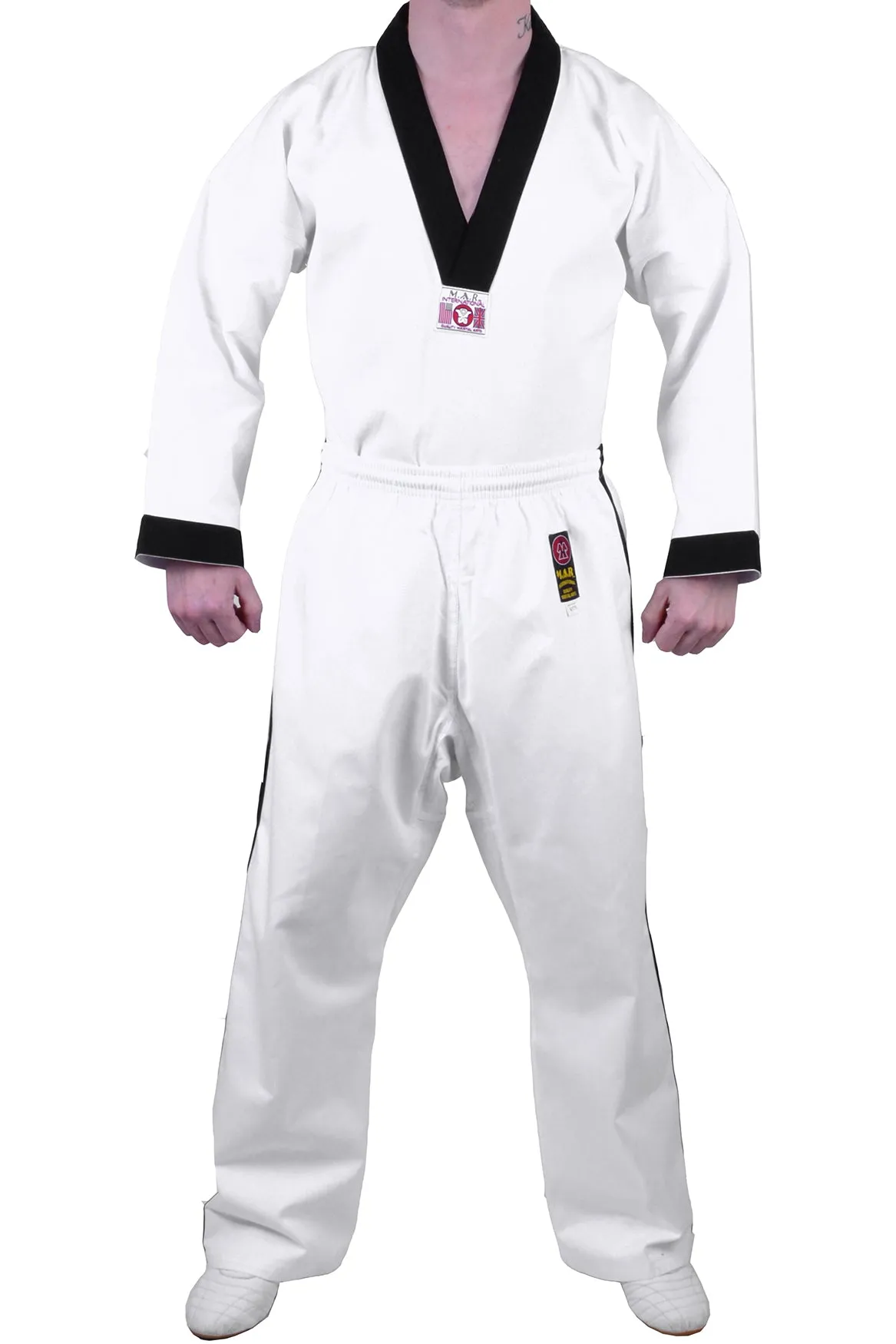 MAR-006 | White Karate & Freestyle Uniform w/ Black Trim (8oz Fabric)