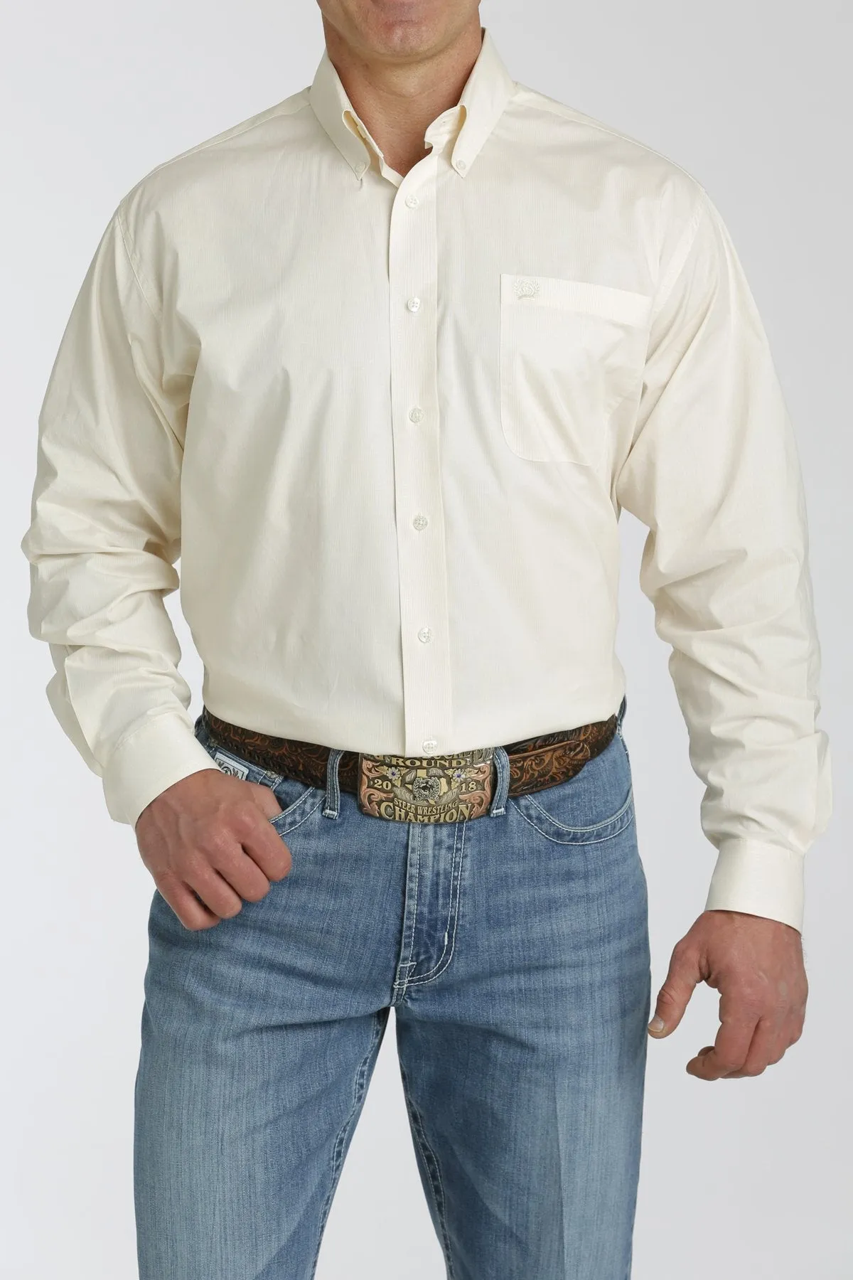 Men's Cinch Cream Print Long Sleeve Button Down Shirt