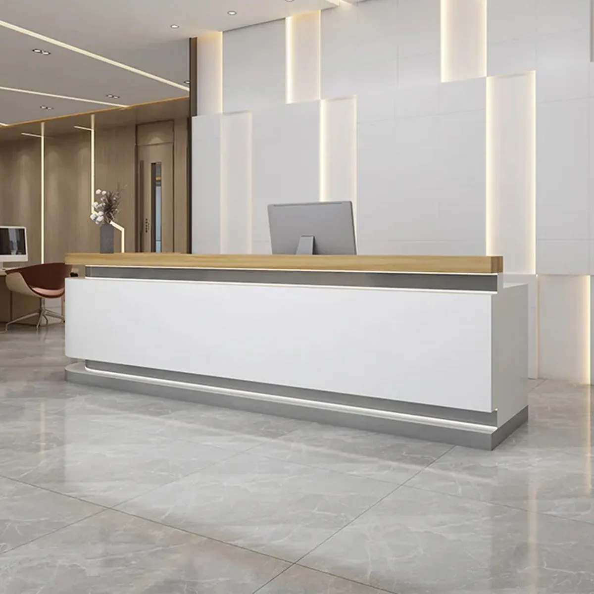 Modern Simple Lacquered Reception Desk Curved Corner Bar