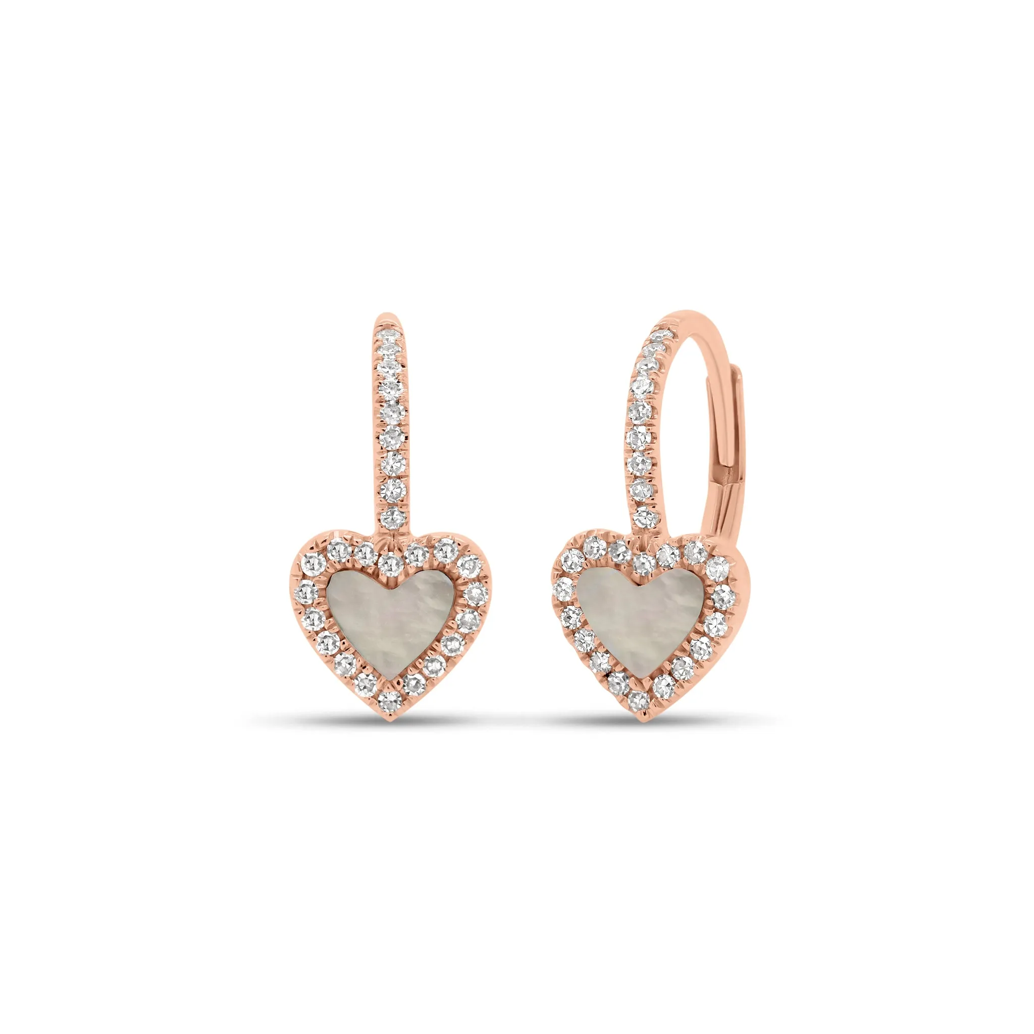 Mother of Pearl & Diamond Heart Lever-Back Earrings