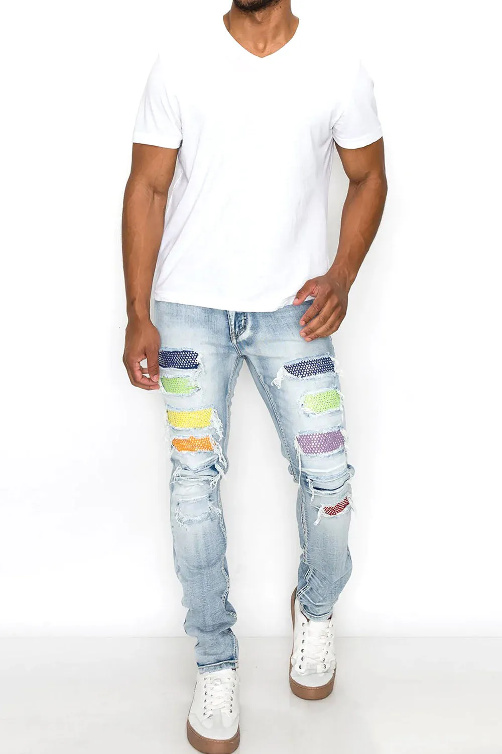 Multi Color Diamond Denim Jeans