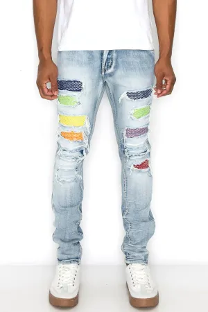 Multi Color Diamond Denim Jeans