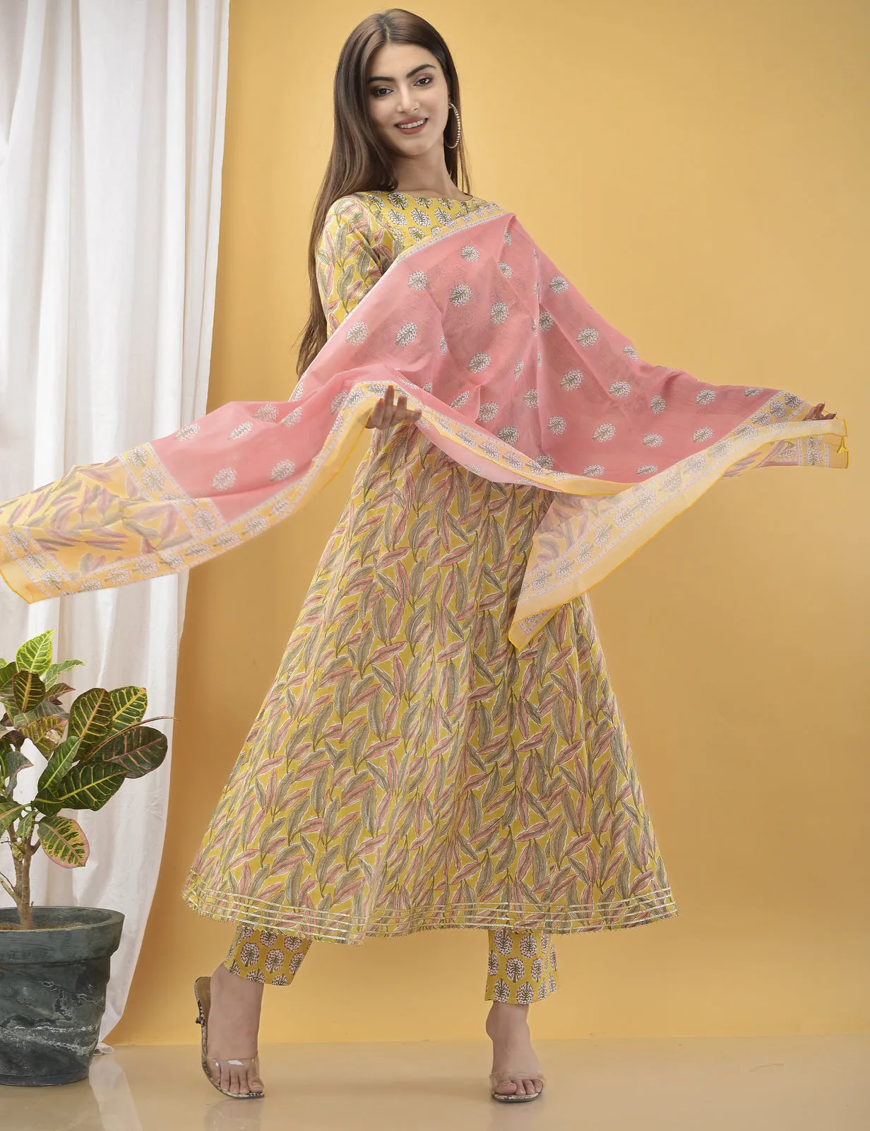 Mustard Yellow Hand Block Dupatta Set