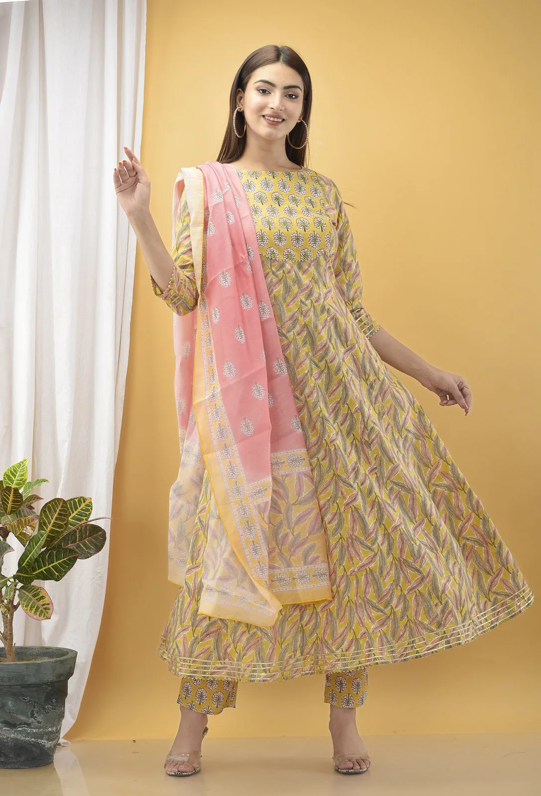 Mustard Yellow Hand Block Dupatta Set