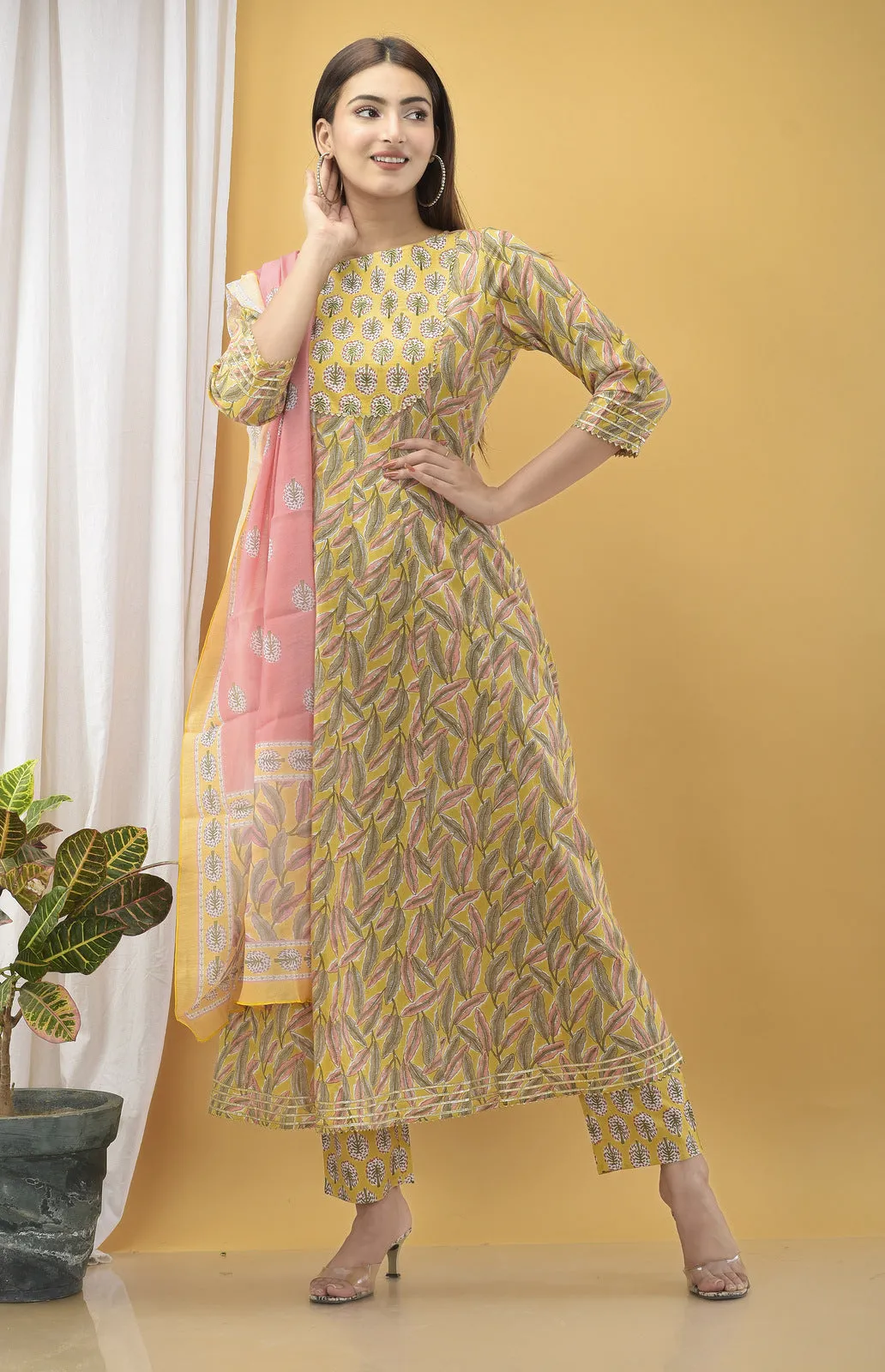 Mustard Yellow Hand Block Dupatta Set