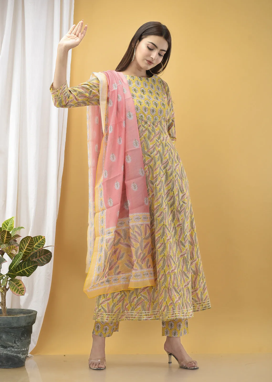 Mustard Yellow Hand Block Dupatta Set