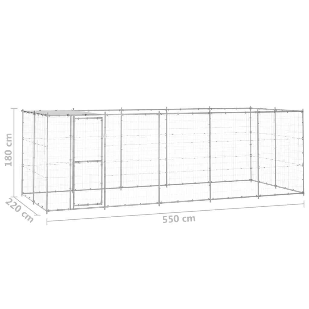 Outdoor Dog Kennel Galvanised Steel with Roof 12.1 m²