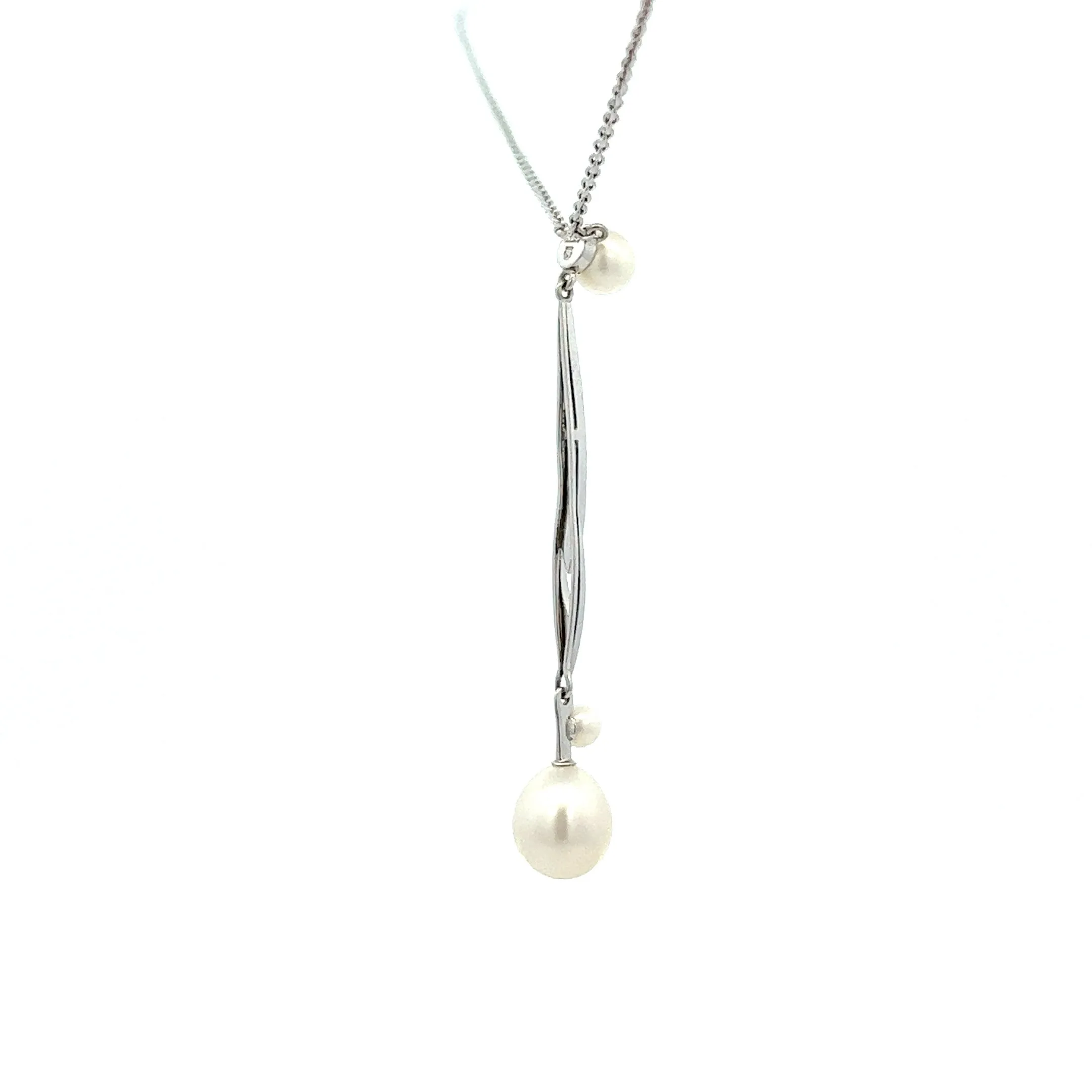 Pearl 14ct White Gold Necklace with Fine Cable Link Chain