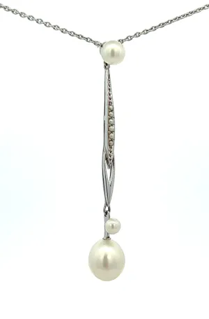 Pearl 14ct White Gold Necklace with Fine Cable Link Chain