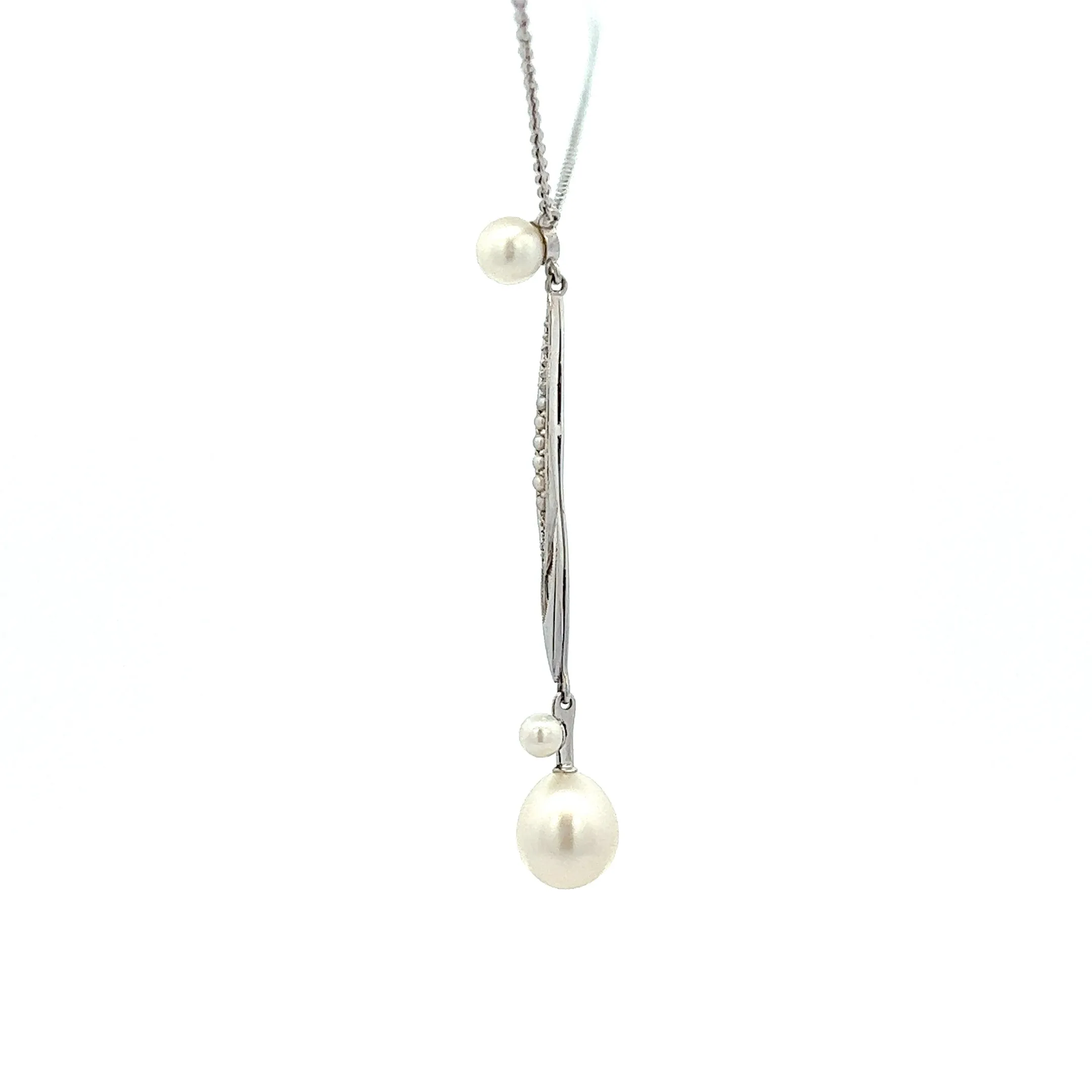 Pearl 14ct White Gold Necklace with Fine Cable Link Chain