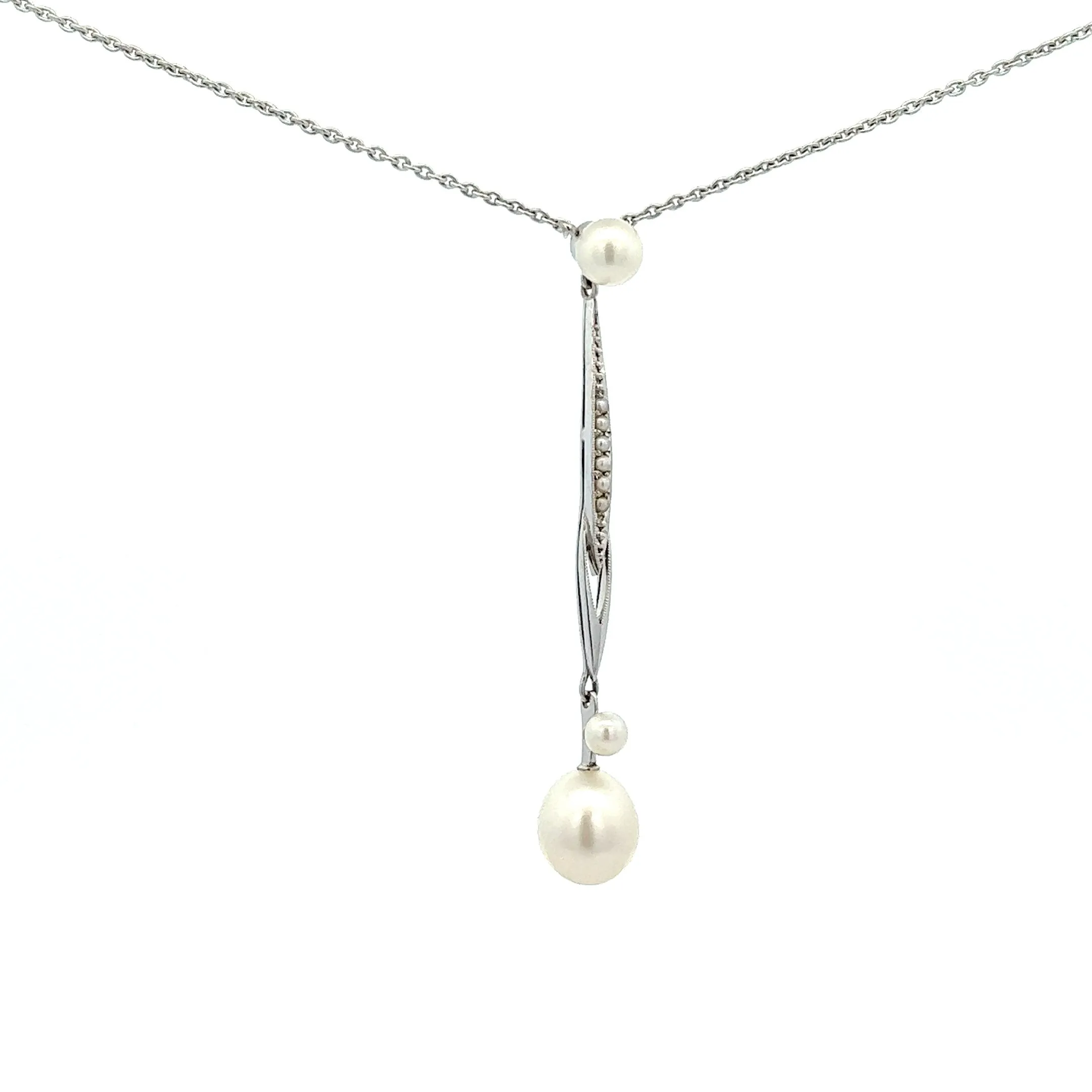 Pearl 14ct White Gold Necklace with Fine Cable Link Chain