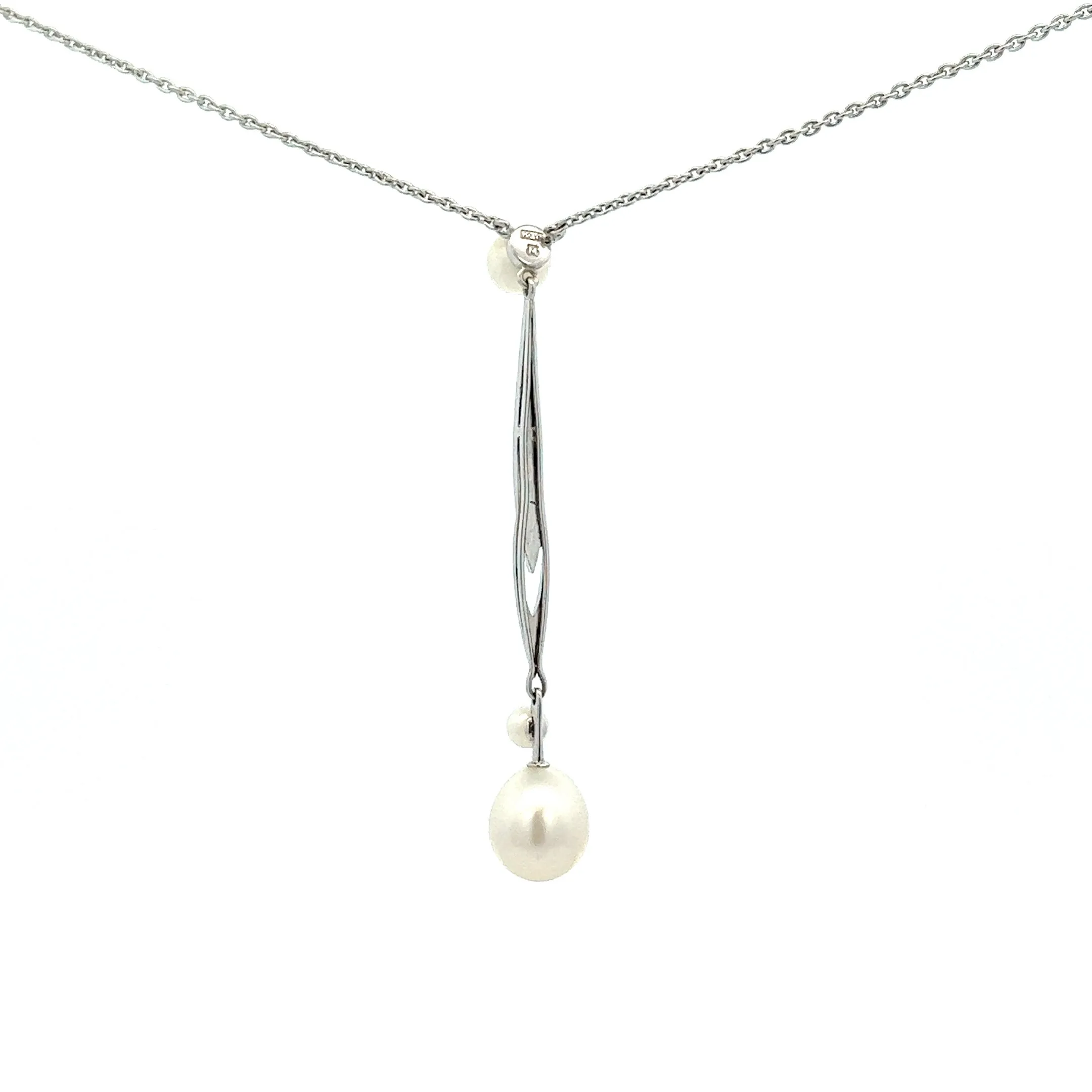 Pearl 14ct White Gold Necklace with Fine Cable Link Chain