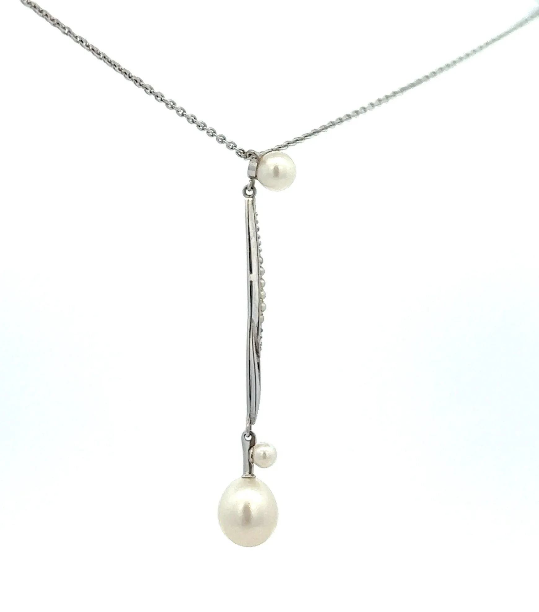 Pearl 14ct White Gold Necklace with Fine Cable Link Chain