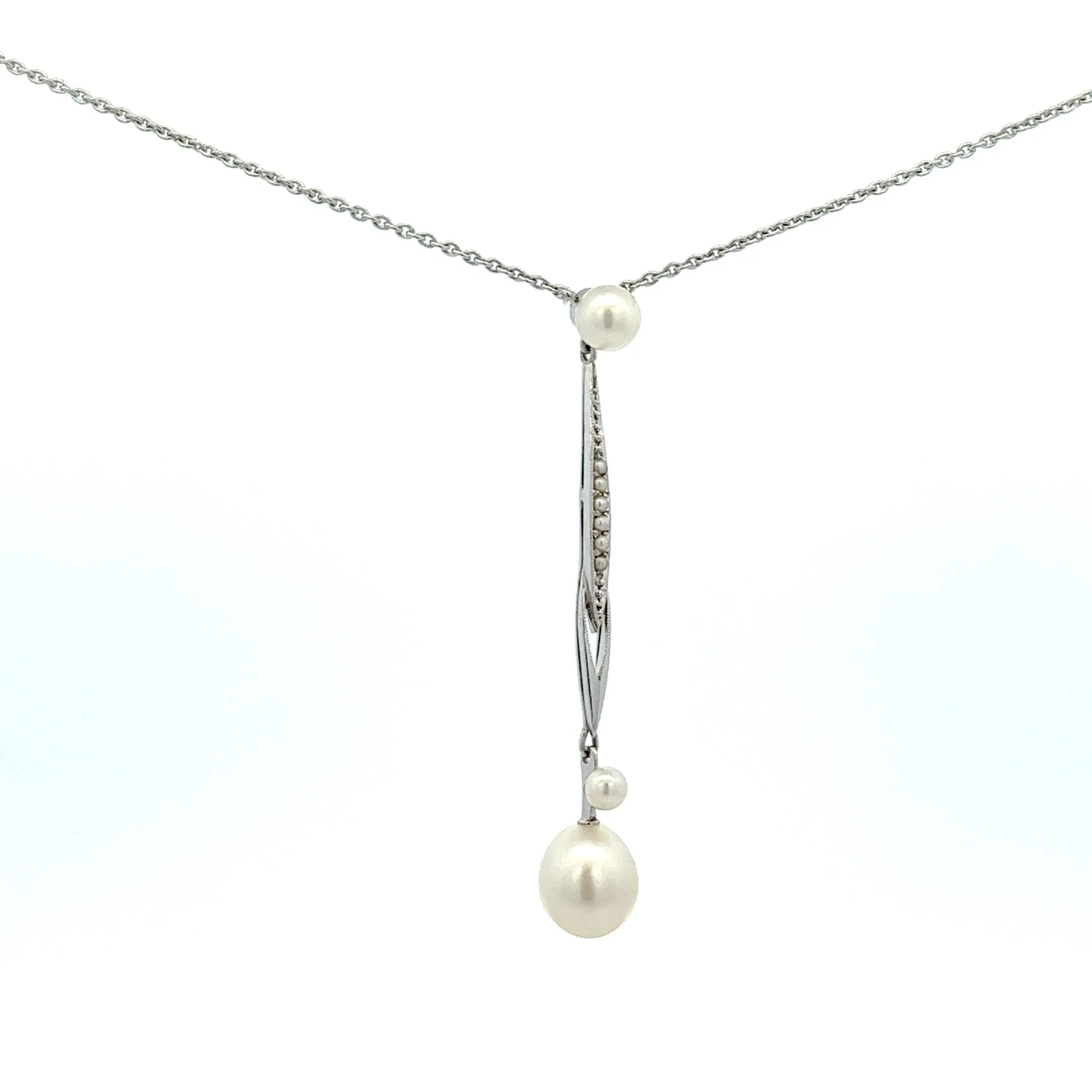 Pearl 14ct White Gold Necklace with Fine Cable Link Chain