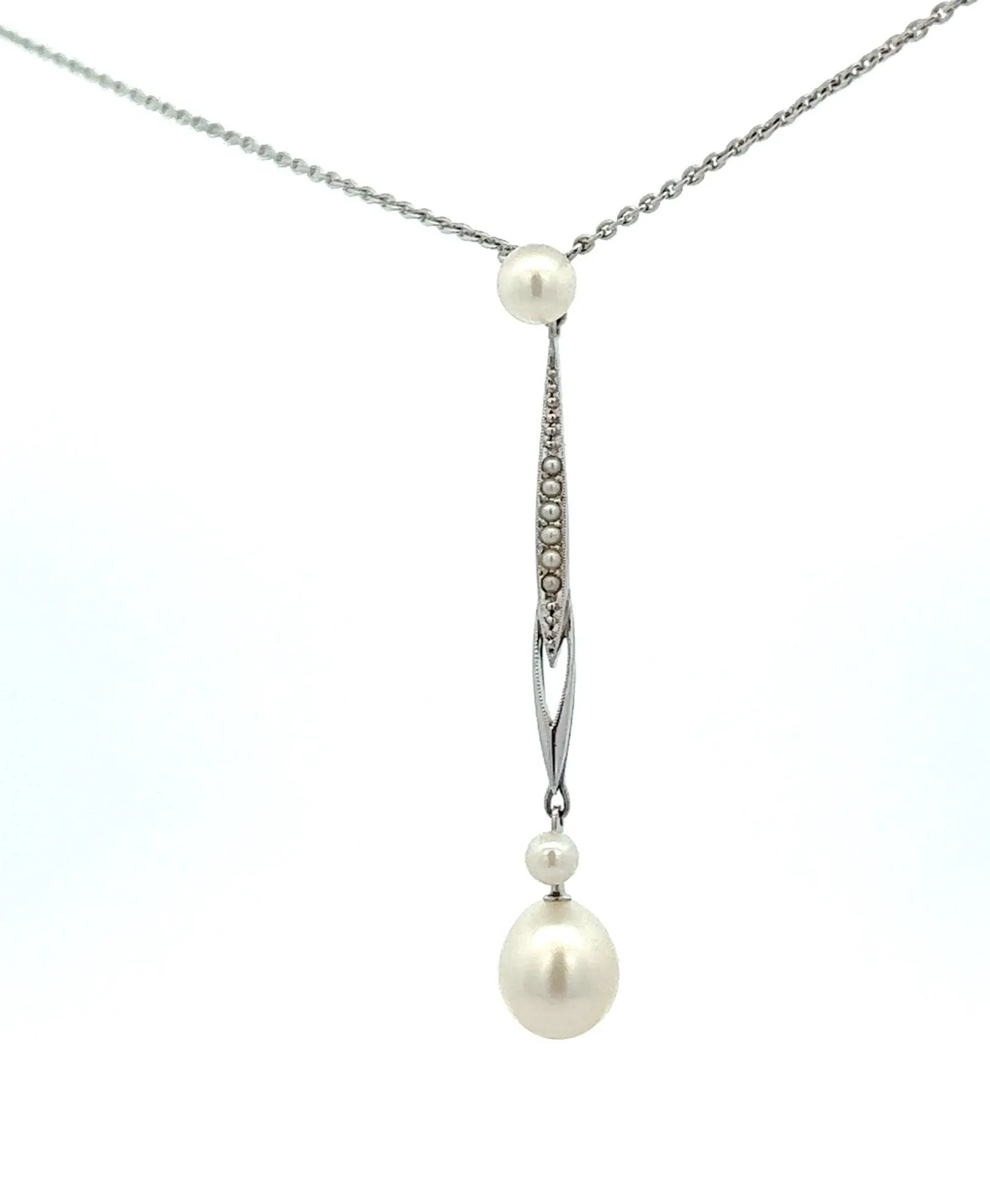 Pearl 14ct White Gold Necklace with Fine Cable Link Chain