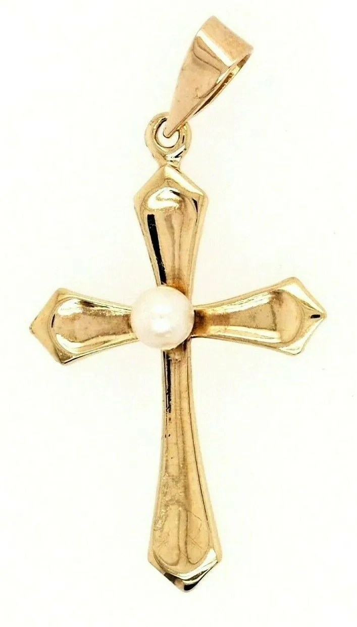 Pearl & 9ct Yellow Gold Cross Pendant Fine Religious Jewellery