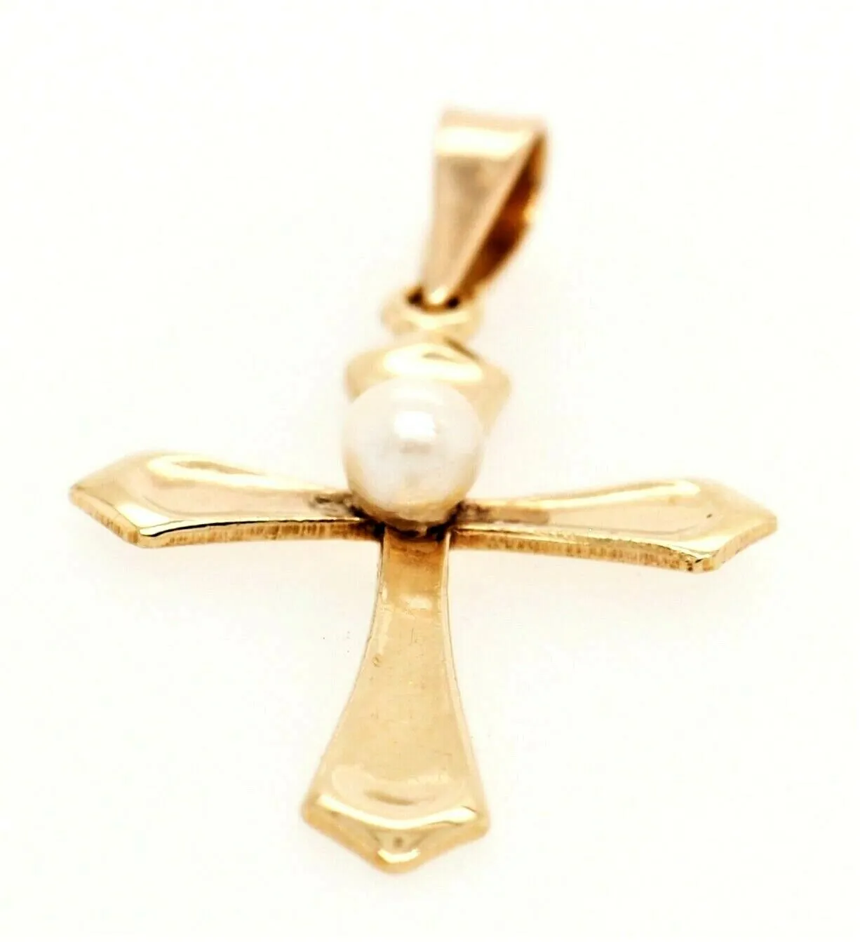 Pearl & 9ct Yellow Gold Cross Pendant Fine Religious Jewellery