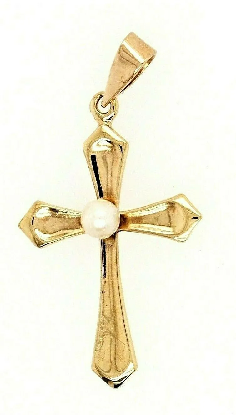 Pearl & 9ct Yellow Gold Cross Pendant Fine Religious Jewellery