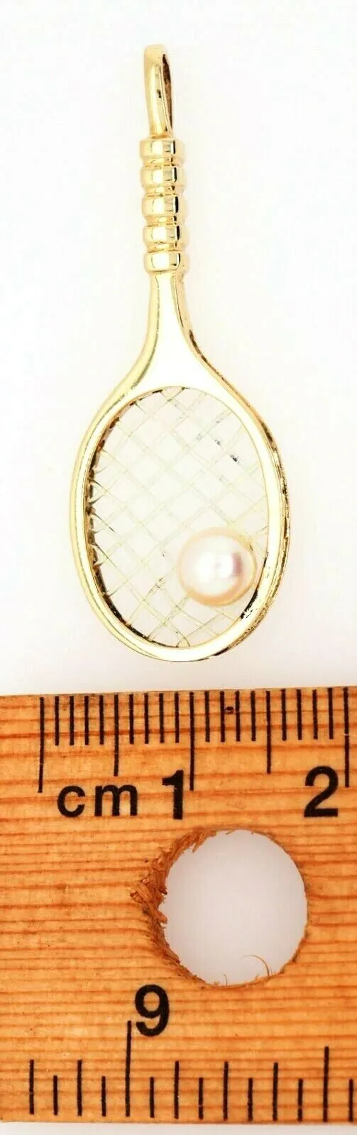 Pearl & 9ct Yellow Gold Tennis Racquet Pendant