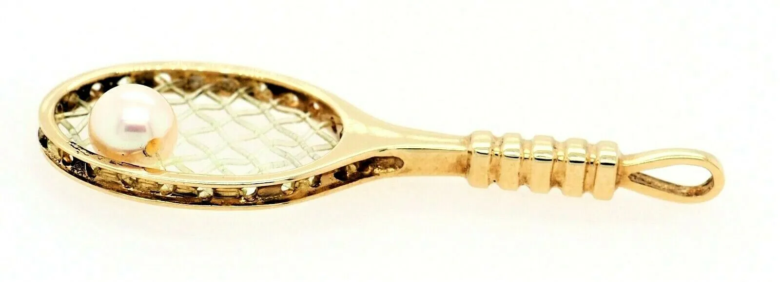 Pearl & 9ct Yellow Gold Tennis Racquet Pendant