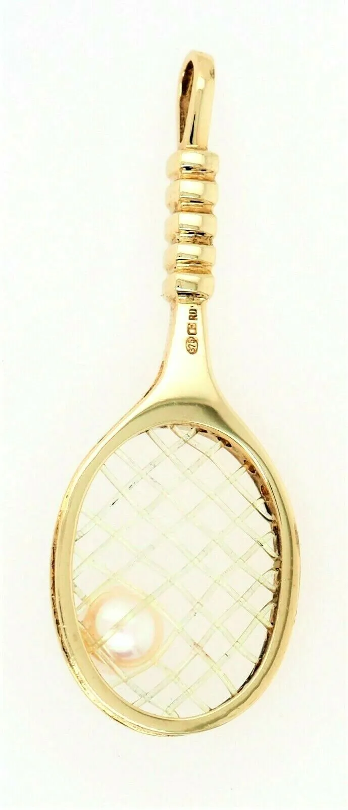 Pearl & 9ct Yellow Gold Tennis Racquet Pendant