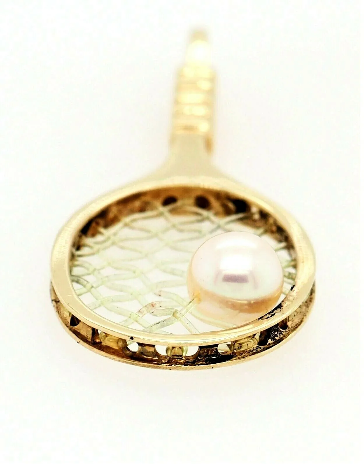 Pearl & 9ct Yellow Gold Tennis Racquet Pendant