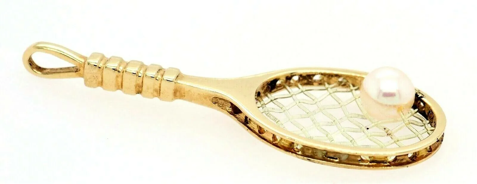 Pearl & 9ct Yellow Gold Tennis Racquet Pendant