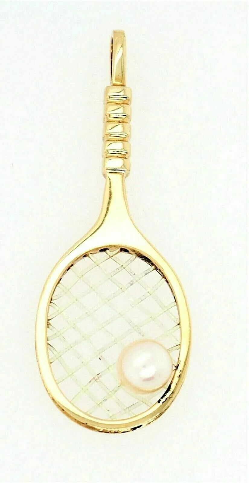 Pearl & 9ct Yellow Gold Tennis Racquet Pendant