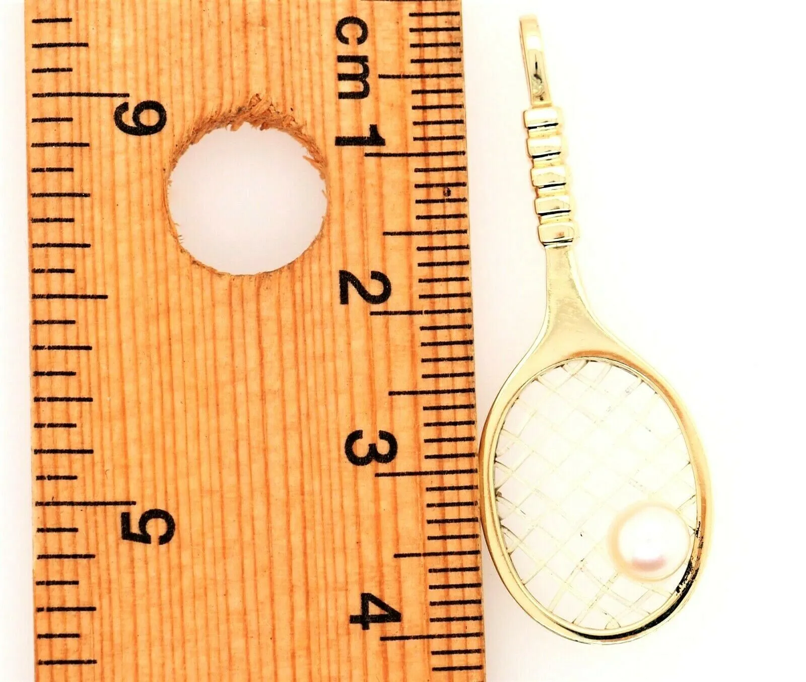 Pearl & 9ct Yellow Gold Tennis Racquet Pendant