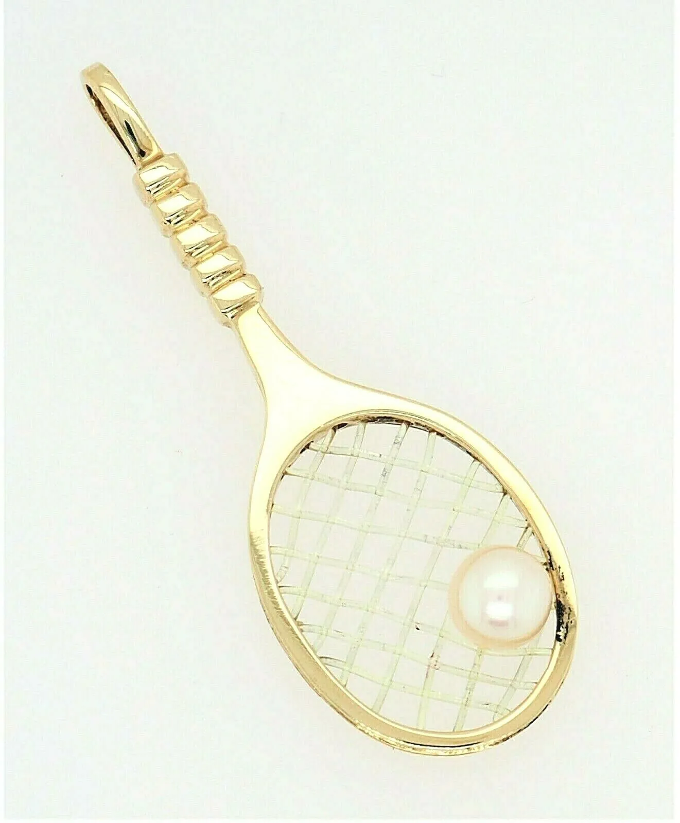 Pearl & 9ct Yellow Gold Tennis Racquet Pendant