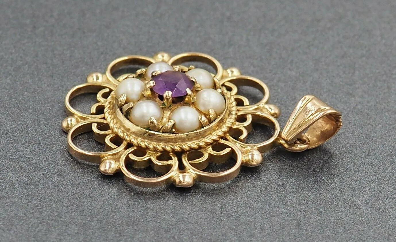 Pearl & Amethyst 9ct Yellow Gold Pendant