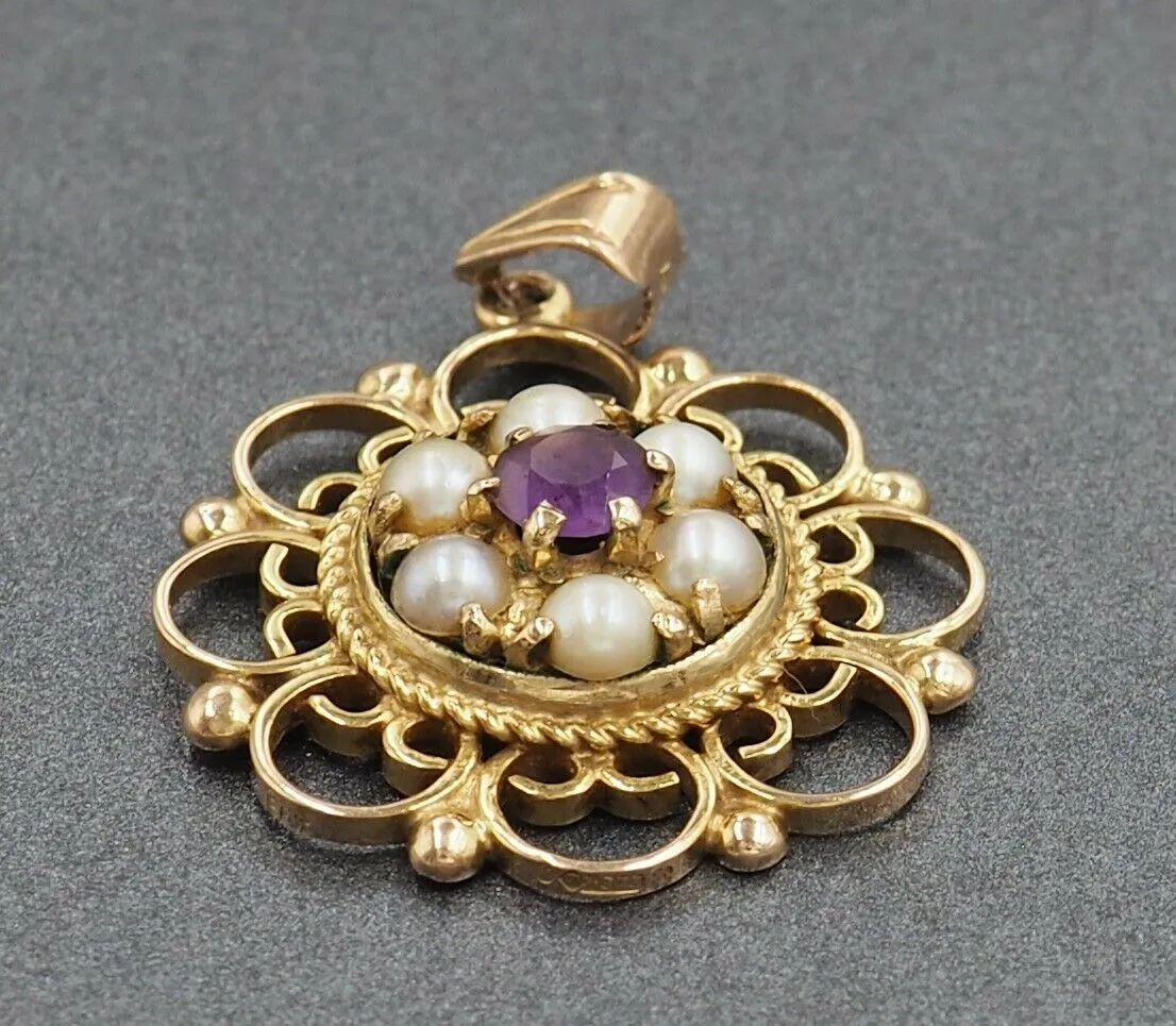 Pearl & Amethyst 9ct Yellow Gold Pendant