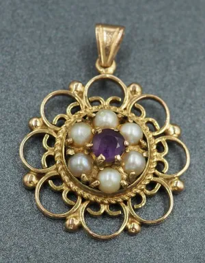 Pearl & Amethyst 9ct Yellow Gold Pendant