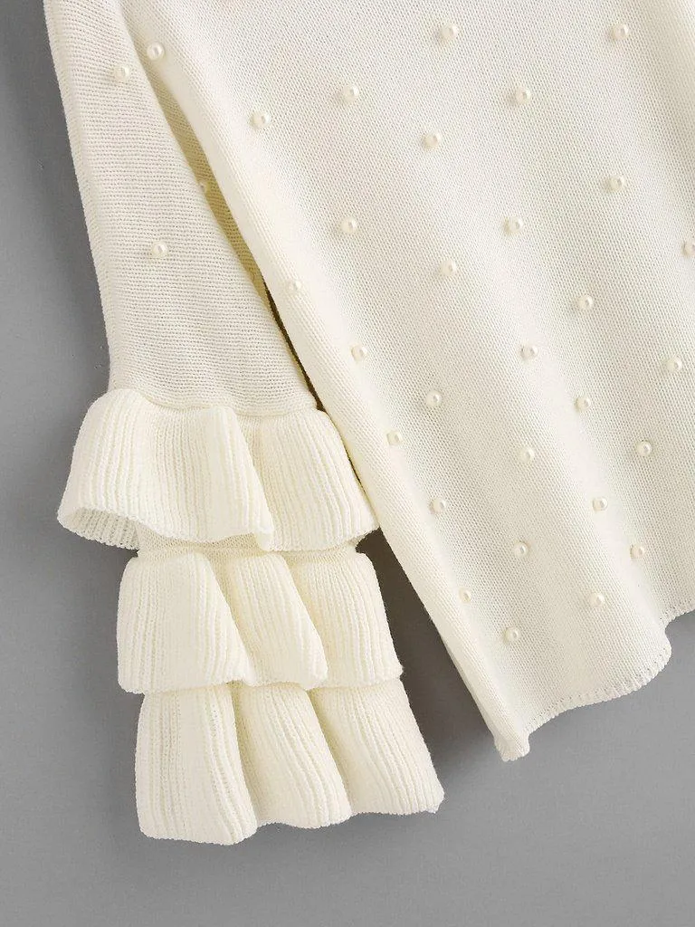 Pearl Beading Tiered Ruffle Sleeve Jumper