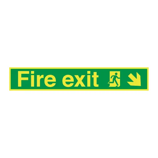 Photoluminescent Fire Exit Symbol Arrow Angular Down Right Long Sign