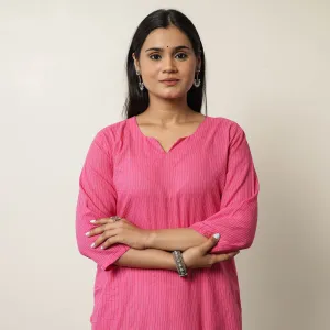 Pink - Running Stitch Cotton Long Kurta 37