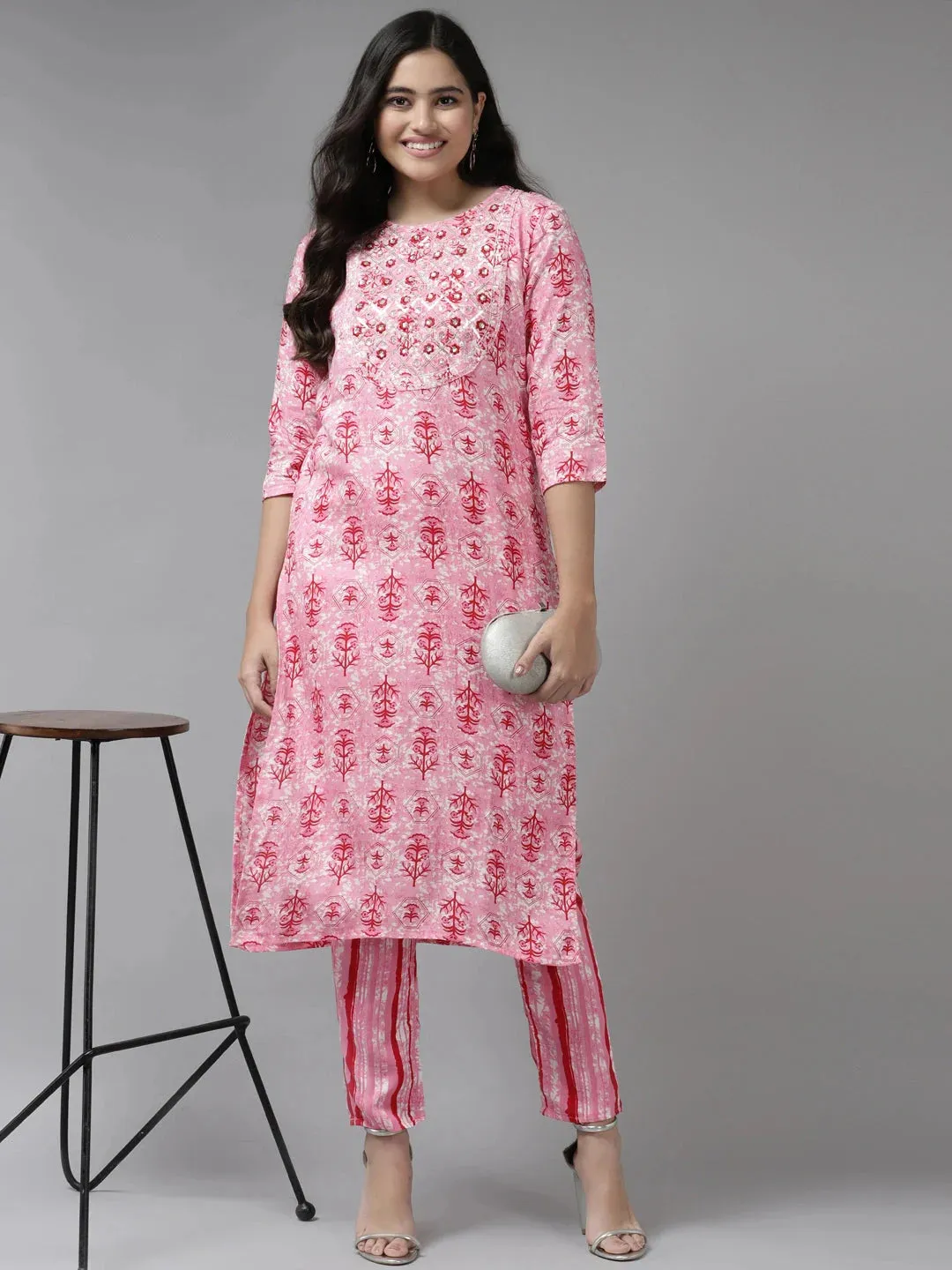 Pink Sequinned Kurta Set