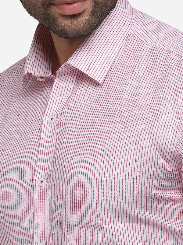 Pink Striped Regular Fit Formal Shirt | JadeBlue