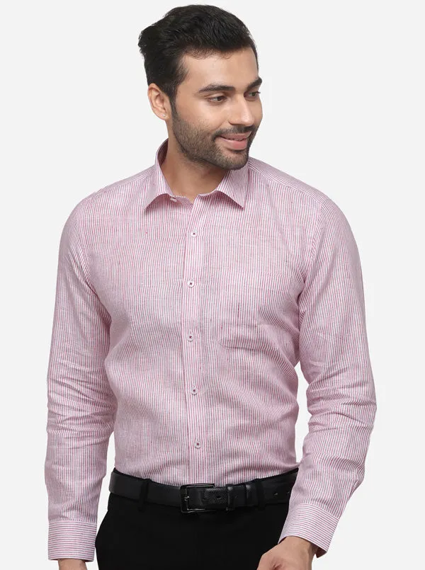 Pink Striped Regular Fit Formal Shirt | JadeBlue