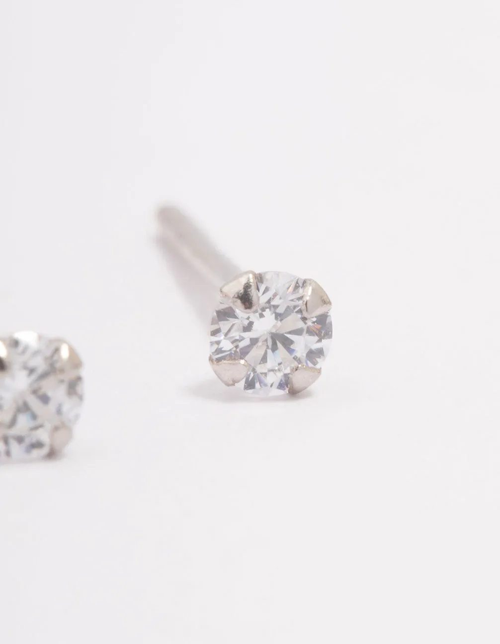 Platinum Sterling Silver Baby Cubic Zirconia Stud Earrings