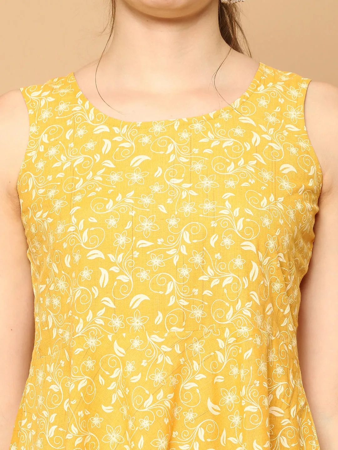 Printed Yellow Flared Kurta Palazzos Dupatta Set