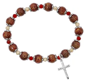 RED MARBLE CRUCIFIX STRETCH BRACELET