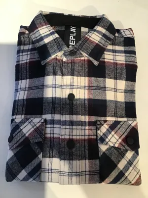 REPLAY Check Flannel Shirt Blue Red