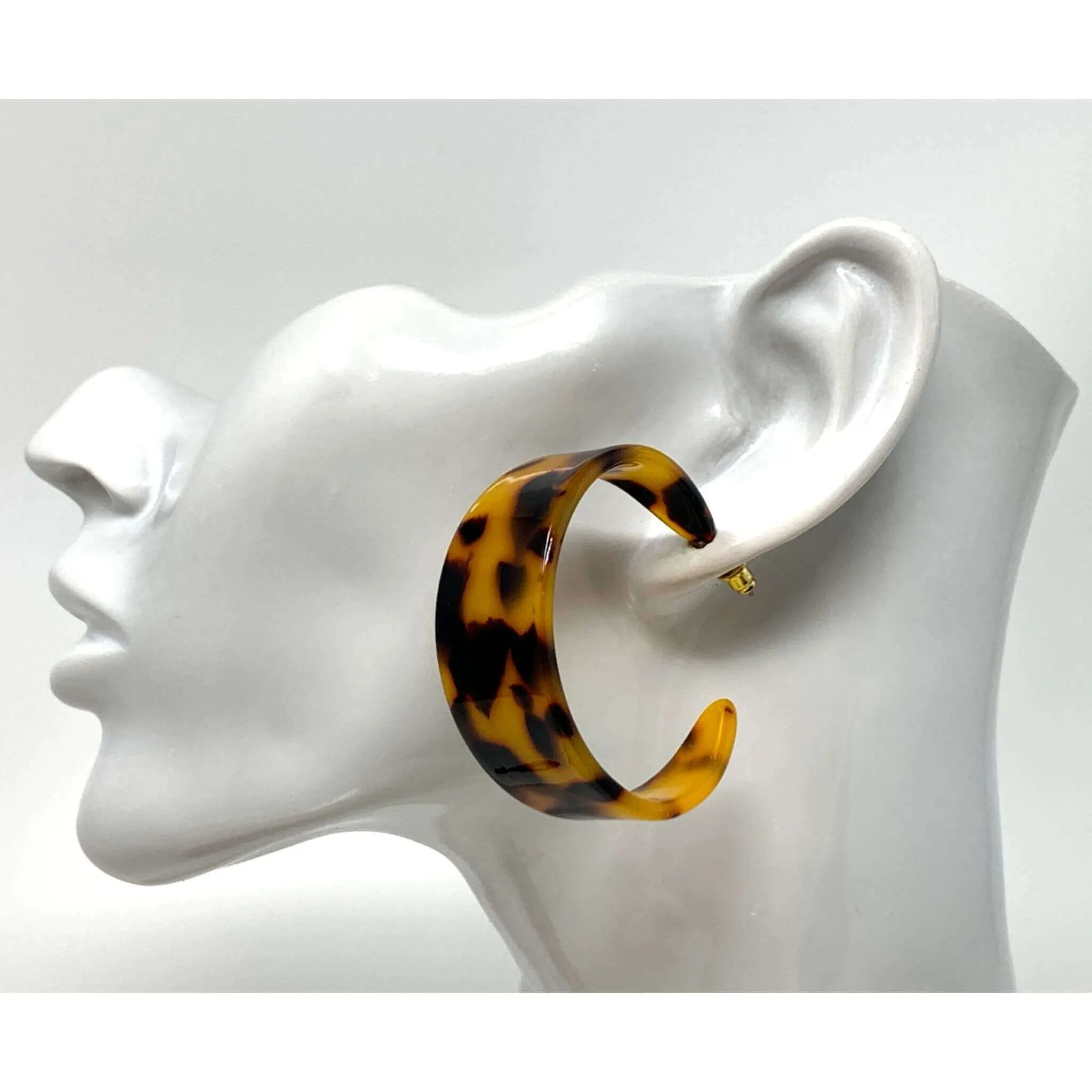 Resin Tortoise Shell Chunky Hoop Earrings