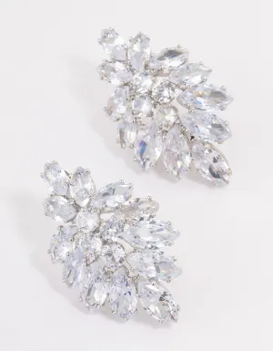 Rhodium Marquise Statement Stud Earrings