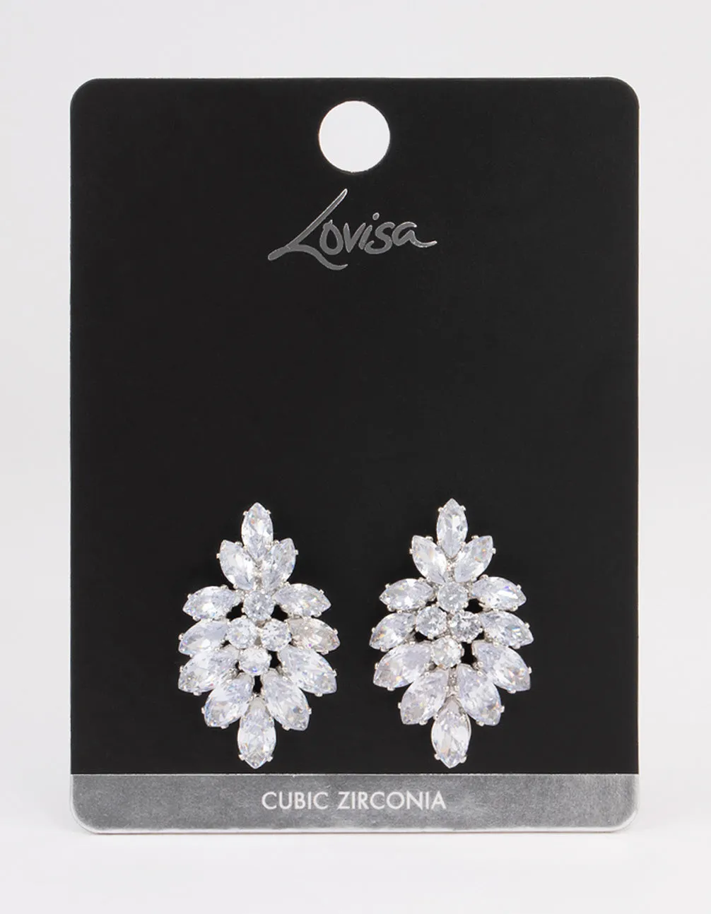 Rhodium Marquise Statement Stud Earrings