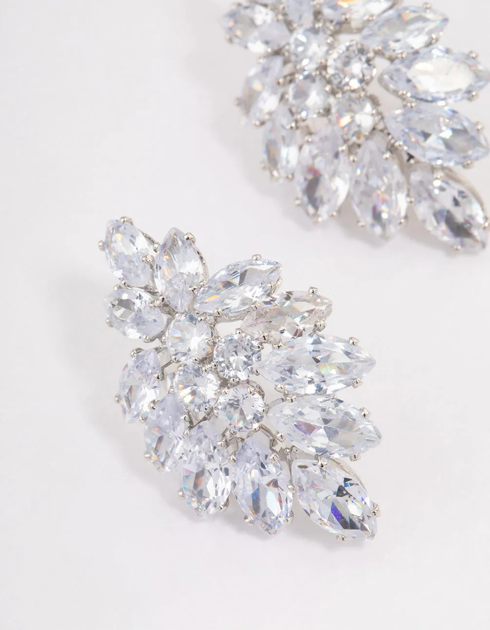 Rhodium Marquise Statement Stud Earrings