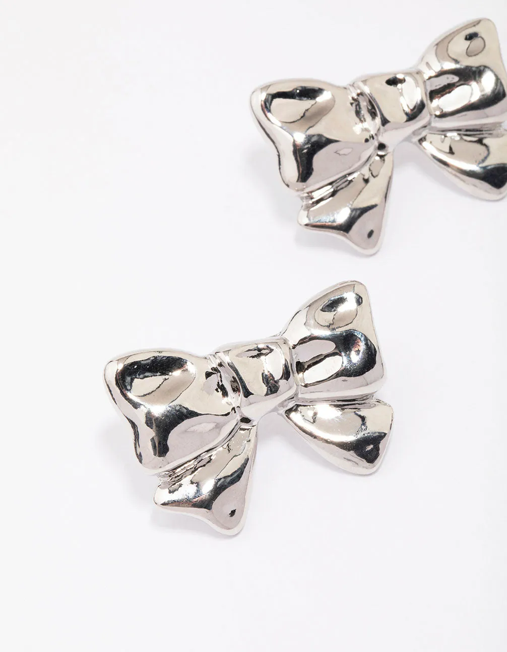 Rhodium Molten Bow Stud Earrings