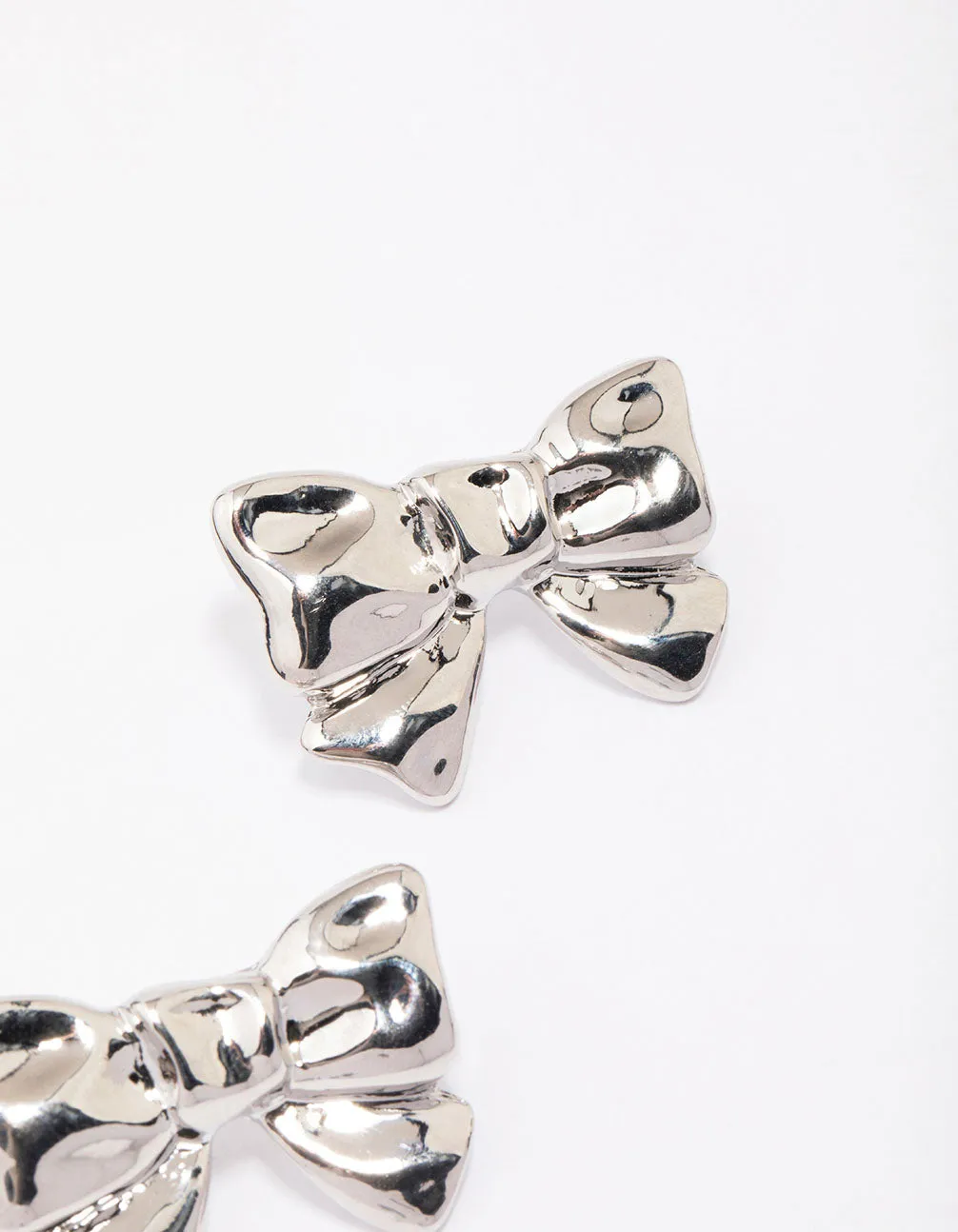 Rhodium Molten Bow Stud Earrings